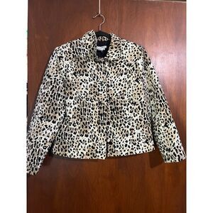 Maggy London Vintage 100% Silk Quilted Artsy Leopard Blazer Jacket 12 Statement